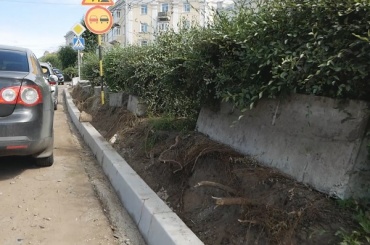 В Улан-Удэ дорожные строители сложили бетонные блоки на живую изгородь